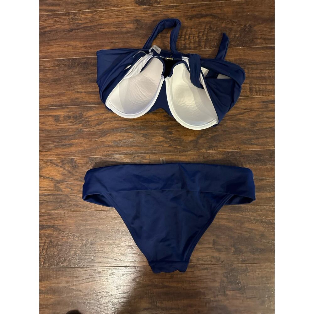 Victoria's Secret Bandeau Bikini Set Swim Top 38 DD Blue Underwire Bottom sz:med - Picture 6 of 6